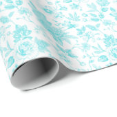 Papier Cadeau Toile turquoise Florale (Coin rond)
