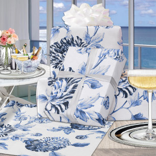 Papier Cadeau Toile Vintage Botanique Florale Bleu