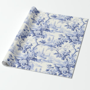 Papier Cadeau Toile vintage Florale Bleu