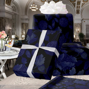 Papier Cadeau Toile Vintage Florale Noire Et Bleu Ombre