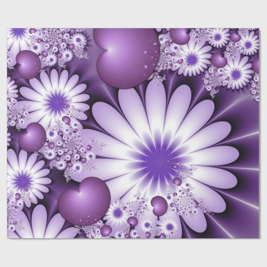 Papier Cadeau Tomber dans l'amour Fleurs Abstraites et Coeurs Fr (Plat)