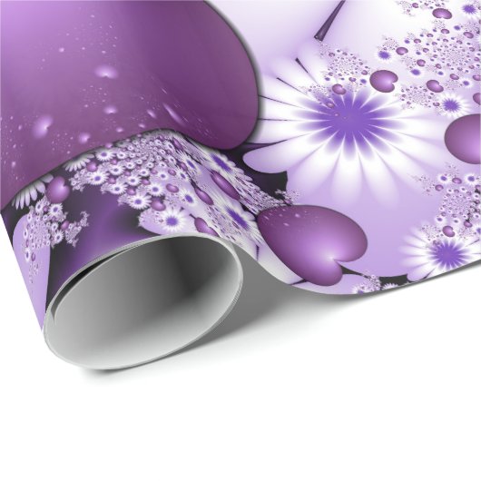 Papier Cadeau Tomber dans l'amour Fleurs Abstraites et Coeurs Fr (Coin rond)