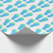 Papier Cadeau tongs turquoise à fleurs vertes (Coin)