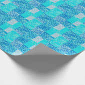 Papier Cadeau Tons Bleus Plaids Design (Coin)