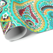 Papier Cadeau Tons cool Coloré Retro Paisley (Coin rond)