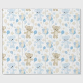 PAPIER CADEAU TONS DE BLEU & TAN NOUNOURS & BALLONS (Plat)