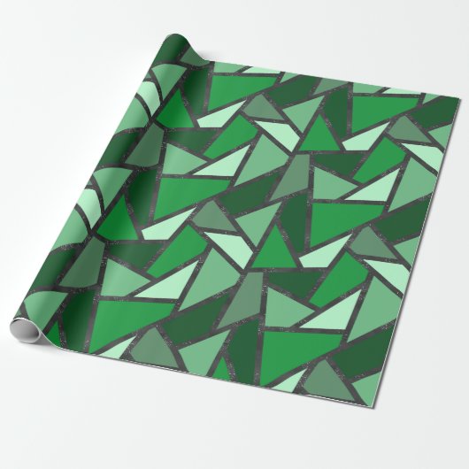 Papier Cadeau Tons de motif en vitrail vert (Déroulé)