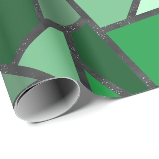 Papier Cadeau Tons de motif en vitrail vert (Coin rond)