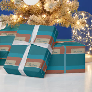 Papier Cadeau Tons de terre personnalisés et timbre de Noël bleu