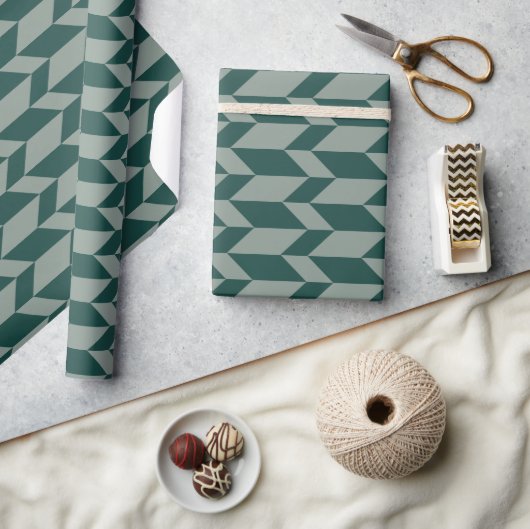 Papier Cadeau Tons Gras Deux Tons Flèche Chevron Gris Vert (Artisanat)