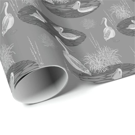 Papier Cadeau Tons gris mignons Oiseaux Motifs (Coin rond)
