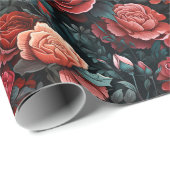 Papier Cadeau Tons romantiques des roses rouges (Coin rond)