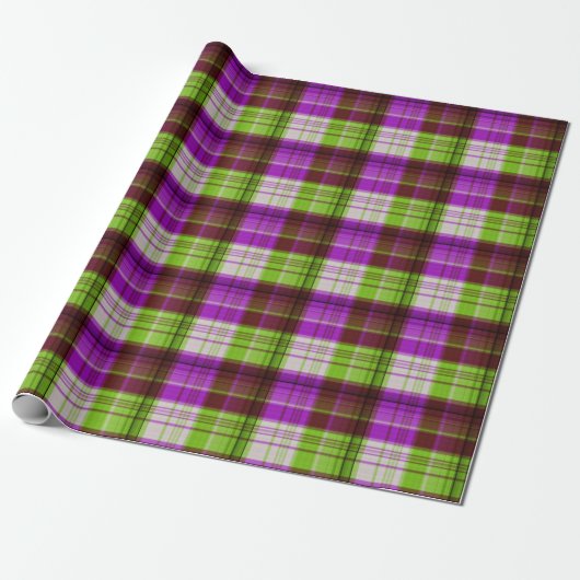 Papier Cadeau Tons vert pourpre Plaid Motif (Déroulé)