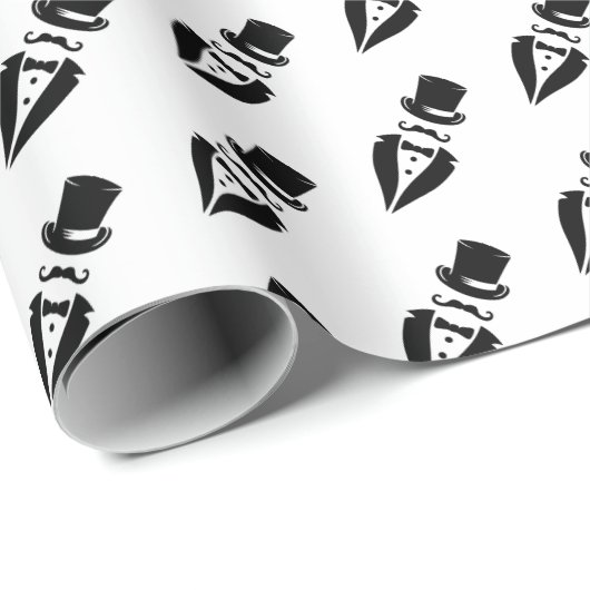 Papier Cadeau Top Hat Tuxedo Mustache Mariage (Coin rond)