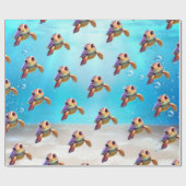 Papier Cadeau Tortue de l'aquarelle sous la mer Anniversaire (Plat)