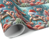 Papier Cadeau Tortue de mer avec chapeau de Santa (Coin rond)