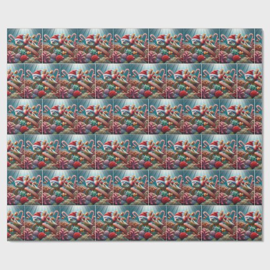 Papier Cadeau Tortue de mer avec chapeau de Santa (Plat)