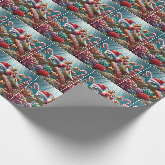 Papier Cadeau Tortue de mer avec chapeau de Santa (Coin)