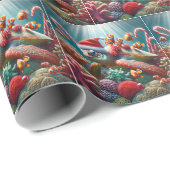 Papier Cadeau Tortue de mer avec chapeau de Santa (Coin rond)