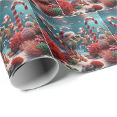 Papier Cadeau Tortue de mer avec chapeau de Santa (Coin rond)