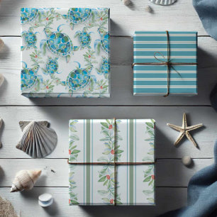 Papier Cadeau Tortue de mer de Noël et aquarelle Feuille