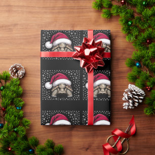 Papier Cadeau Tortue de Noël Chapeau de Père Noël Flocons de Nei