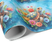 Papier Cadeau Tortue florale (Coin rond)