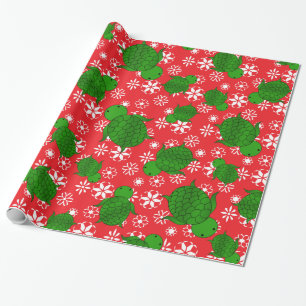 Papier Cadeau Tortue mûre Noël rouge blanc flocons