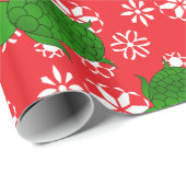 Papier Cadeau Tortue mûre Noël rouge blanc flocons (Coin rond)
