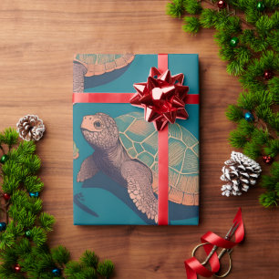 Papier Cadeau Tortue Retro Coloré Motif personnalisé
