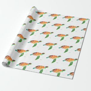Papier Cadeau Tortue sous la mer Aquarelle Océan Nautique