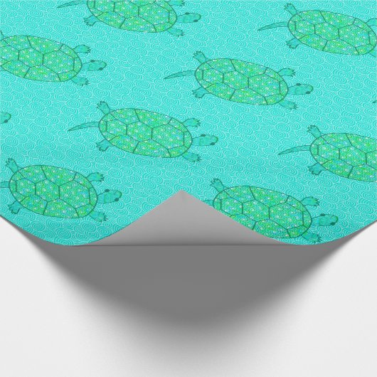 Papier Cadeau Tortue tourbée arabesque - nuances de vert (Coin)