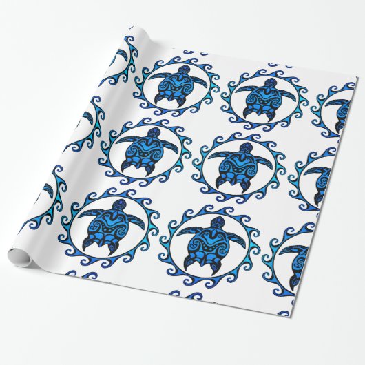 Papier Cadeau Tortue tribale bleue Sun (Déroulé)