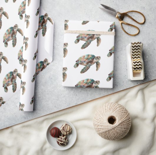 Papier Cadeau Tortue verte turquoise (Artisanat)