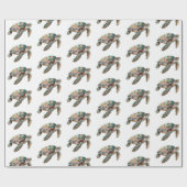 Papier Cadeau Tortue verte turquoise (Plat)