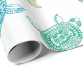 Papier Cadeau Tortues bleues et vertes (Coin rond)