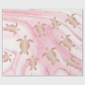 Papier Cadeau Tortues de mer d'or rose Marbre rose (Plat)