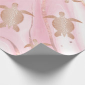Papier Cadeau Tortues de mer d'or rose Marbre rose (Coin)