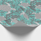 Papier Cadeau Tortues de mer Gris Bleu Marine Faune (Coin)