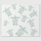 Papier Cadeau Tortues de mer Motif blanc vert (Plat)