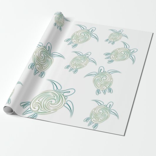 Papier Cadeau Tortues de mer Motif blanc vert (Déroulé)