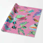 Papier Cadeau Tortues de mer roses et papier à envelopper (Déroulé)