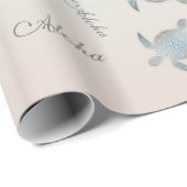 Papier Cadeau Tortues de mer turquoise en argent Aloha Côtier  (Coin rond)