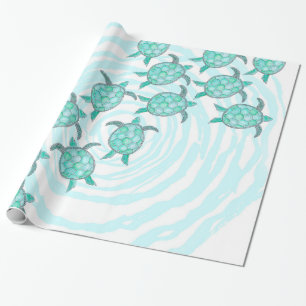 Papier Cadeau Tortues de mer turquoises d'aquarelle sur les