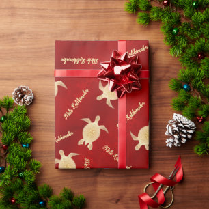 Papier Cadeau Tortues d'or Red Mele Kalikimaka Noël