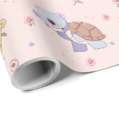 Papier Cadeau Tortues mignonnes Avec Fleurs Envelopper Papier (Coin rond)