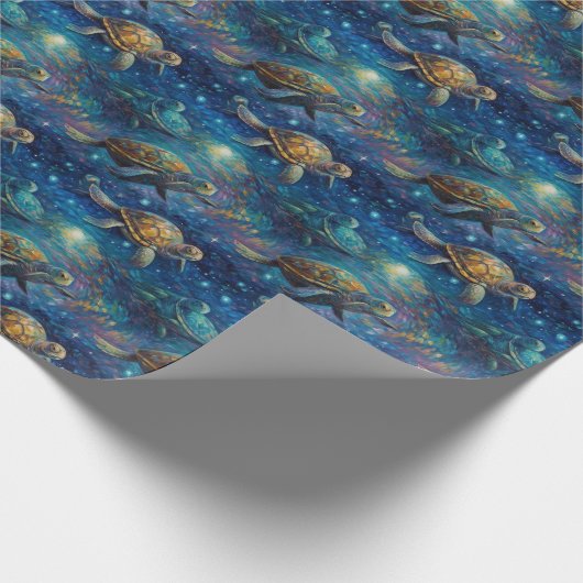 Papier Cadeau Tortues Van Gogh en style peinture spatiale (Coin)