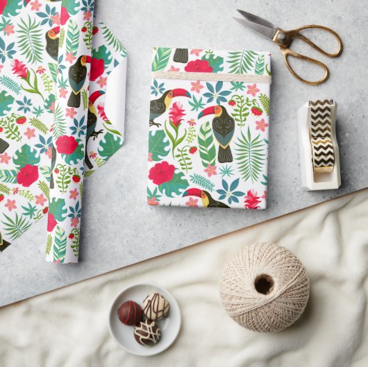 Papier Cadeau toscans colorés fleurs tropicales motif (Artisanat)