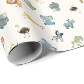 Papier Cadeau Tossed African Animals on Off-White (Coin rond)