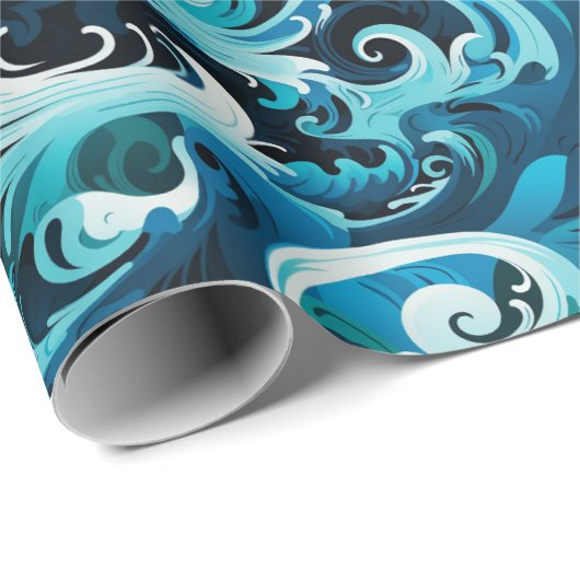 Papier Cadeau Totem océanique Poles & Feather Wave Design (Coin rond)